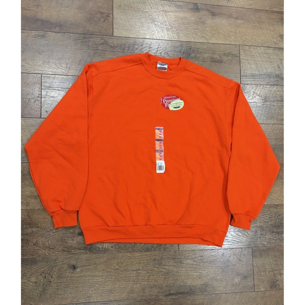 NWT Vintage Y2k Jerzees Blank Crewneck‎ Sweatshirt Orange Large Pullover